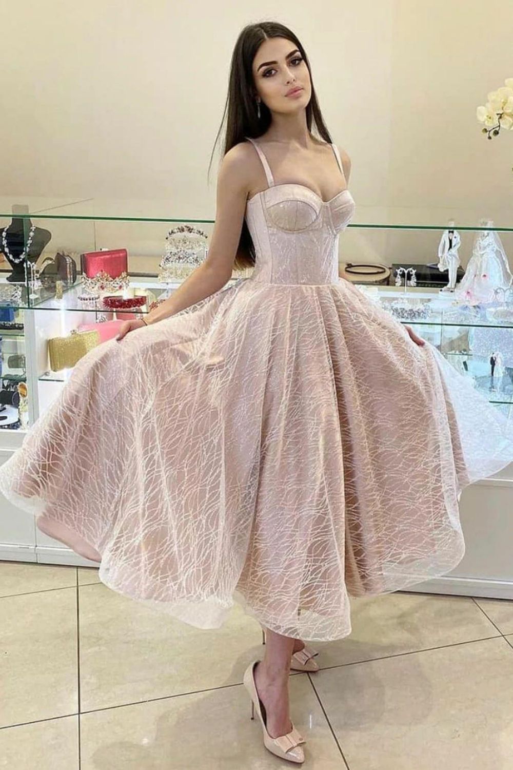 Gorgeous A-line Spaghetti Straps Glitter Homecoming Dress - Fashionpara