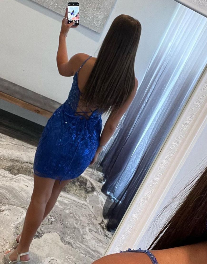 Gorgeous Royal Blue Corset Back Tight Glitter Homecoming Dress - Fashionpara