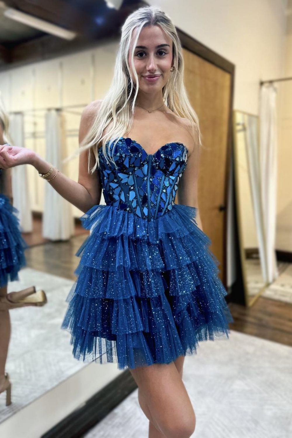 Gorgeous A-Line Sweetheart Short Tiered Tulle Homecoming Dress with Mirror - Fashionpara
