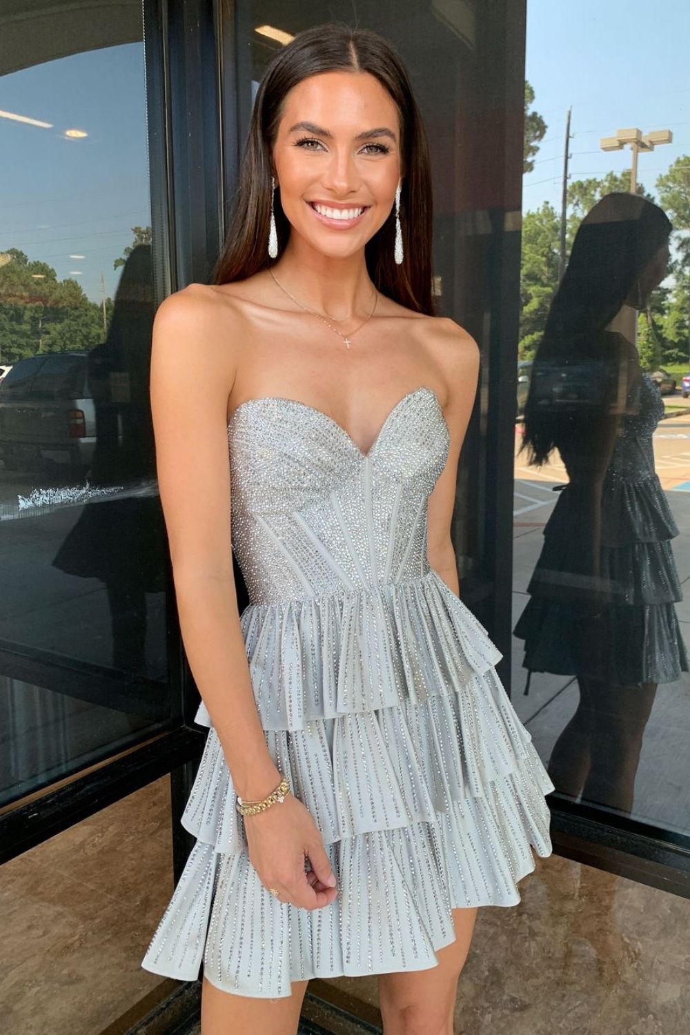 Gorgeous A-Line Sweetheart Short Tiered Beaded Homecoming Dress - Fashionpara