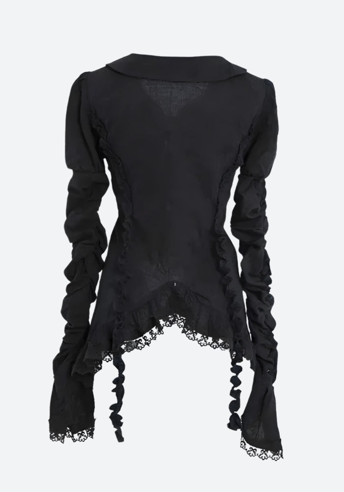 Goth Asymmetric Ruched Sleeve Blouse - Fashionpara