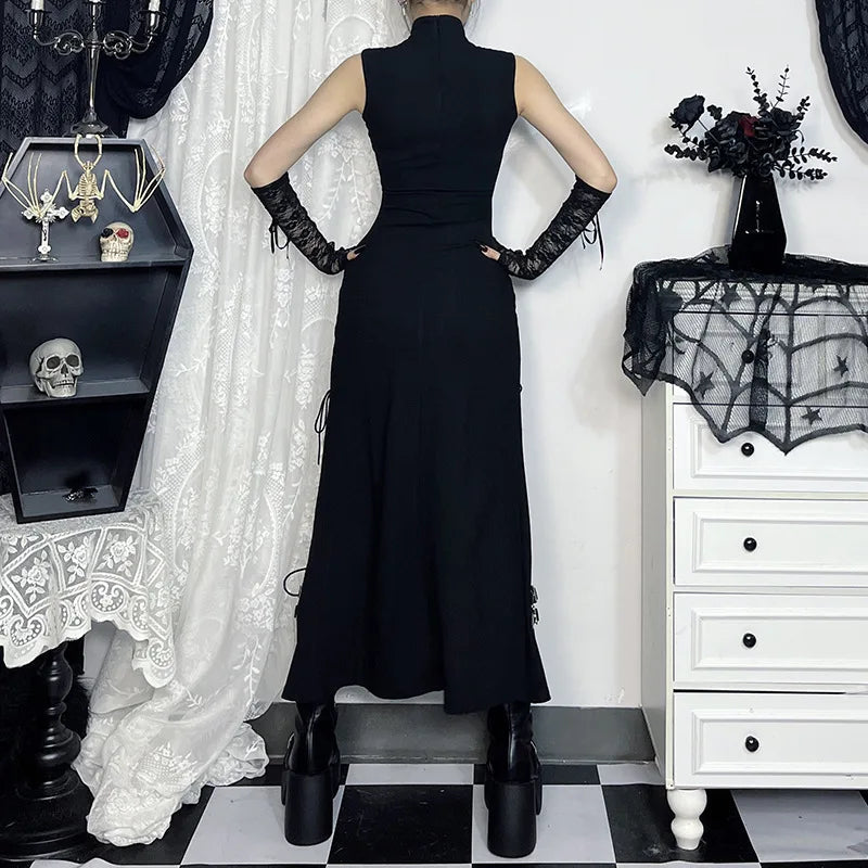 Transparent Patchwork Bandage Hem Midi Dress