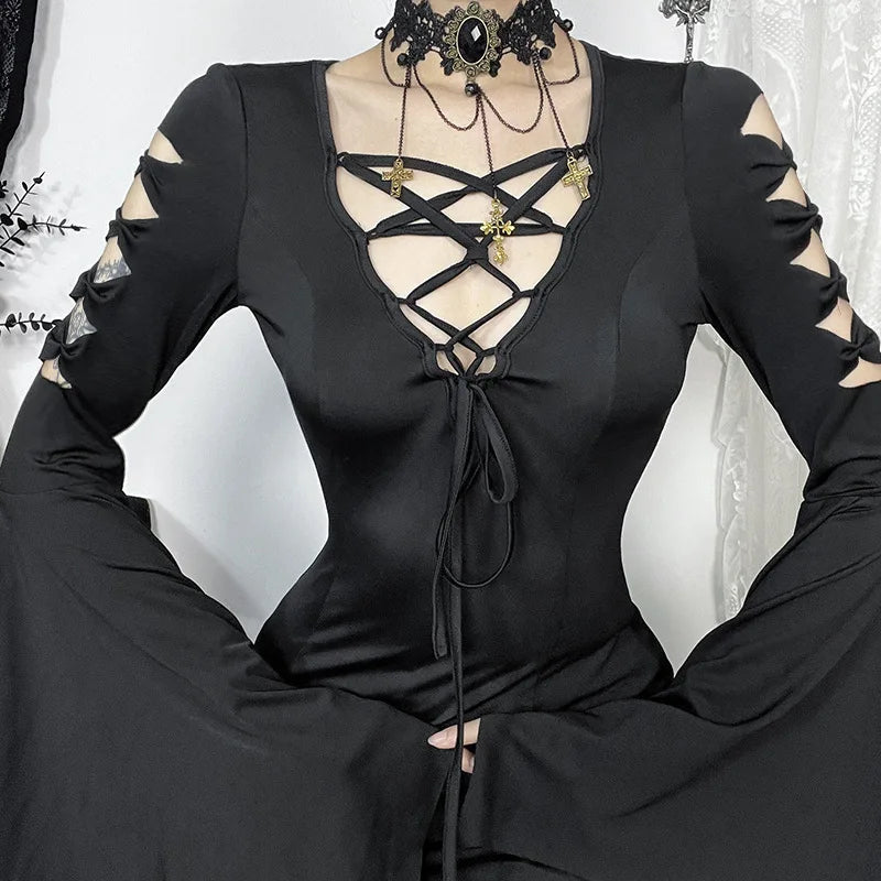 Empty Out Batwing Sleeve Full-Length Dress