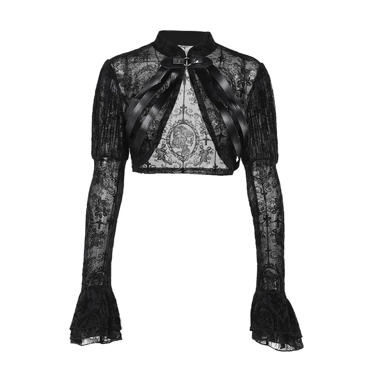 Long Sleeves Smock Vintage Black Lace Flare Sleeve Cosplay Cardigan 6