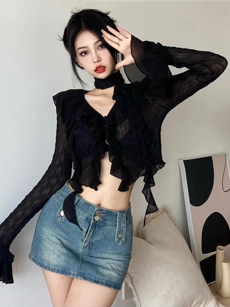 Goth Sheer Ruffled Blouse - Fashionpara