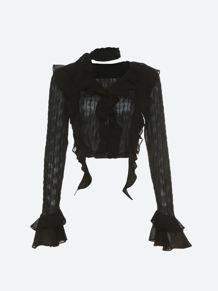 Goth Sheer Ruffled Blouse - Fashionpara