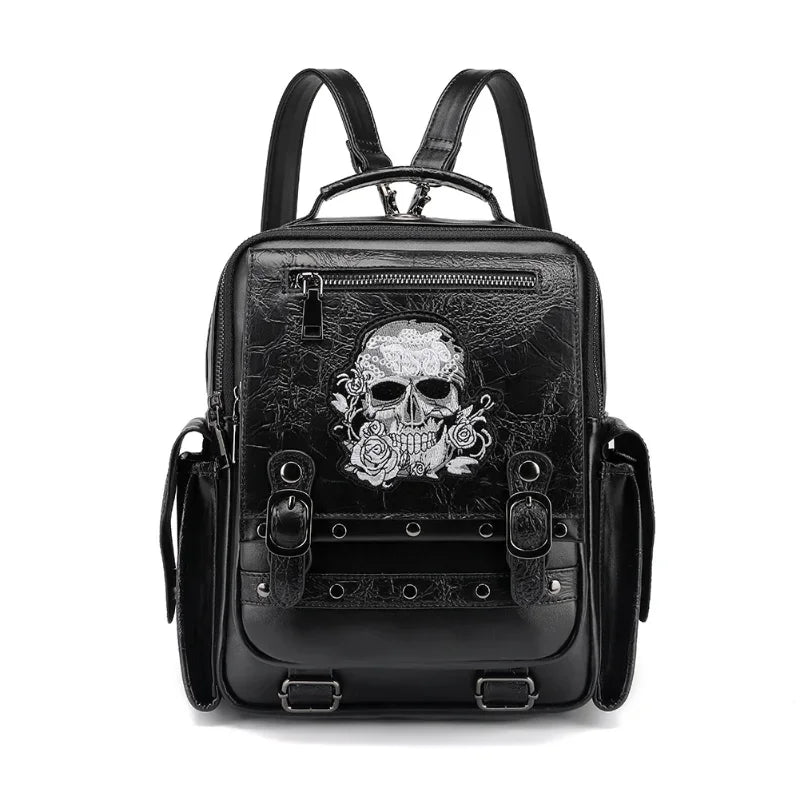 Goth Style Large Capacity Skull Multi-Function Unisex Waterproof Backpack Bag Black Halloween