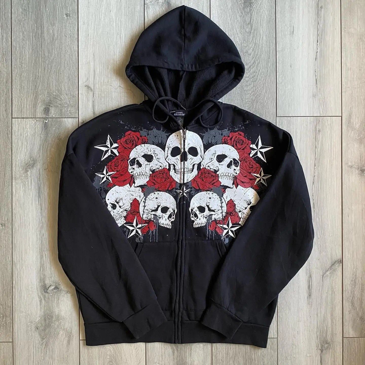 Vintage Skull Rose Print Hoodie