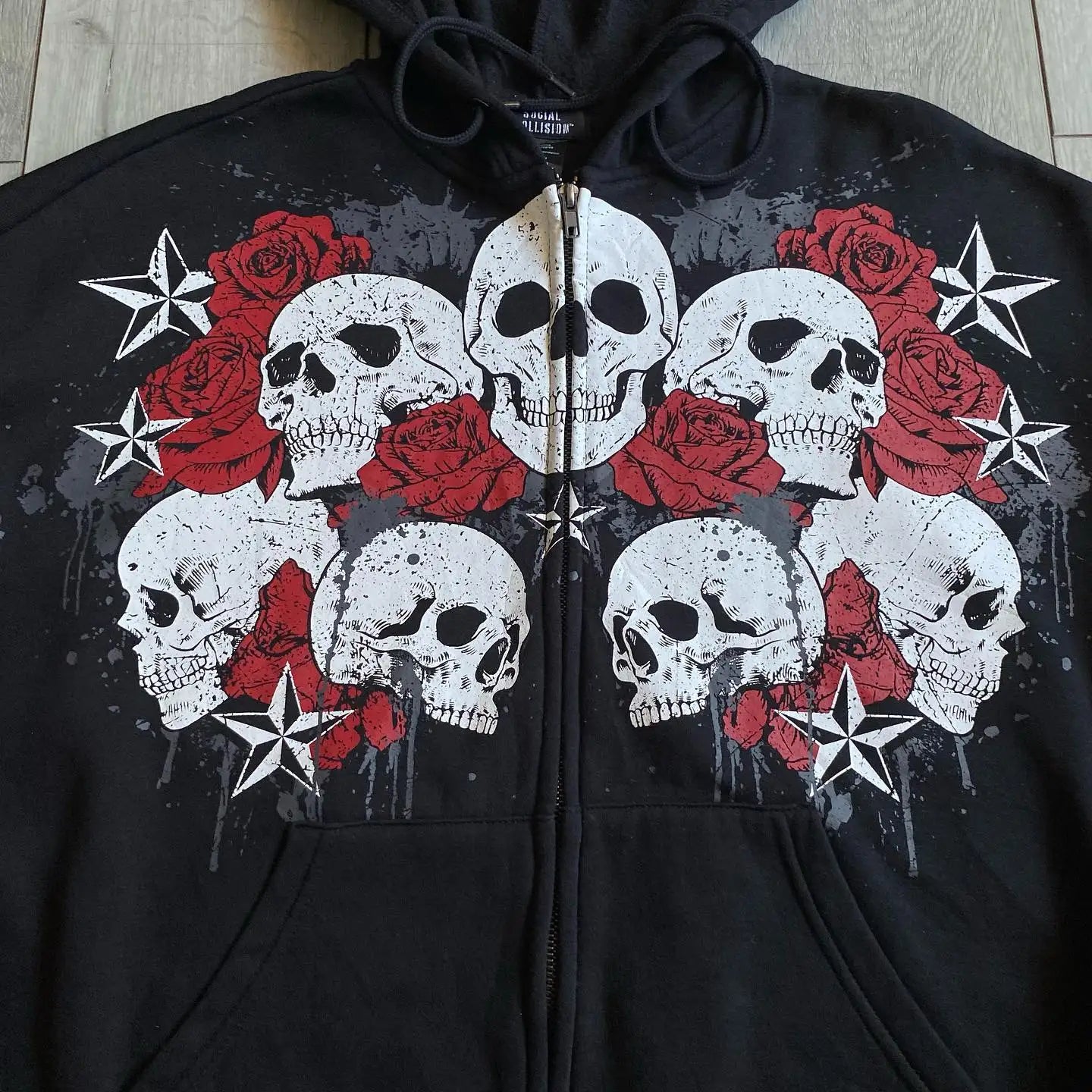 Vintage Skull Rose Print Hoodie