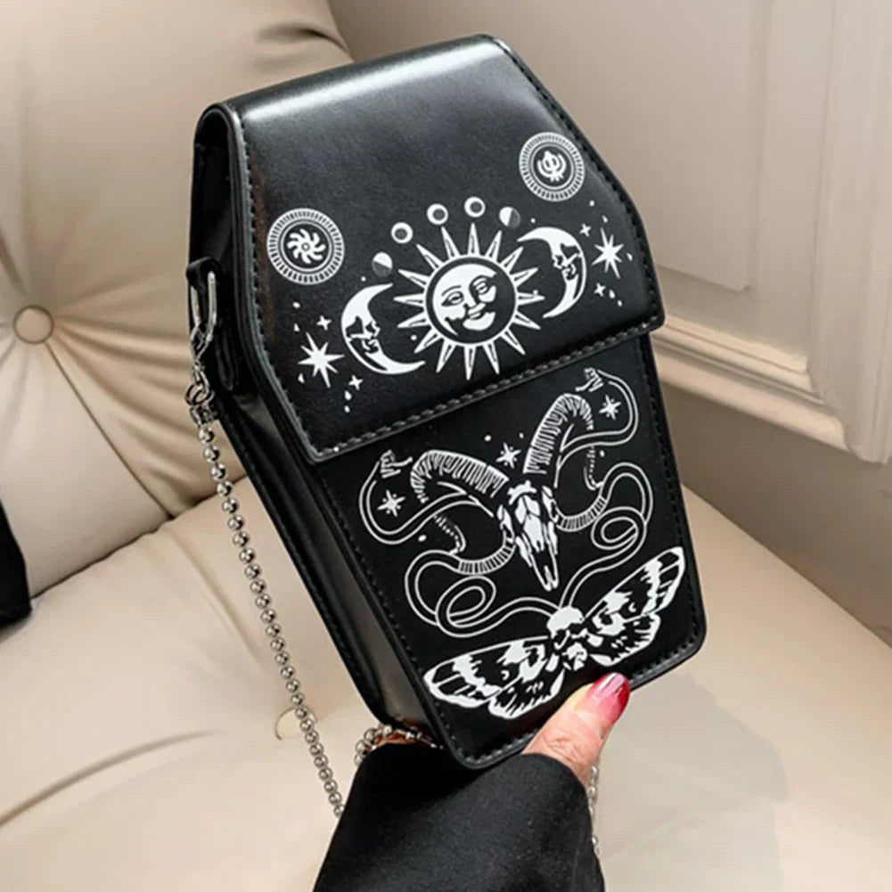 Gothic Coffin Shape Halloween Pu Leather Funny Cosmetic Bag Black 3