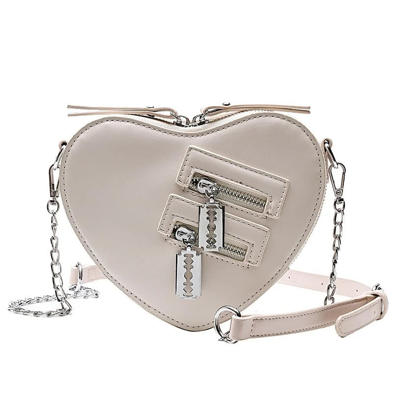 Gothic Heart Blade Zipper Chain Casual Summer Shoulder Handbag Crossbody Bag White Halloween