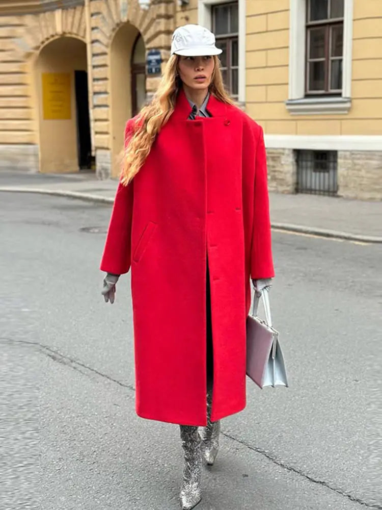 Gray Casual Wool Notched Button Up Overcoat