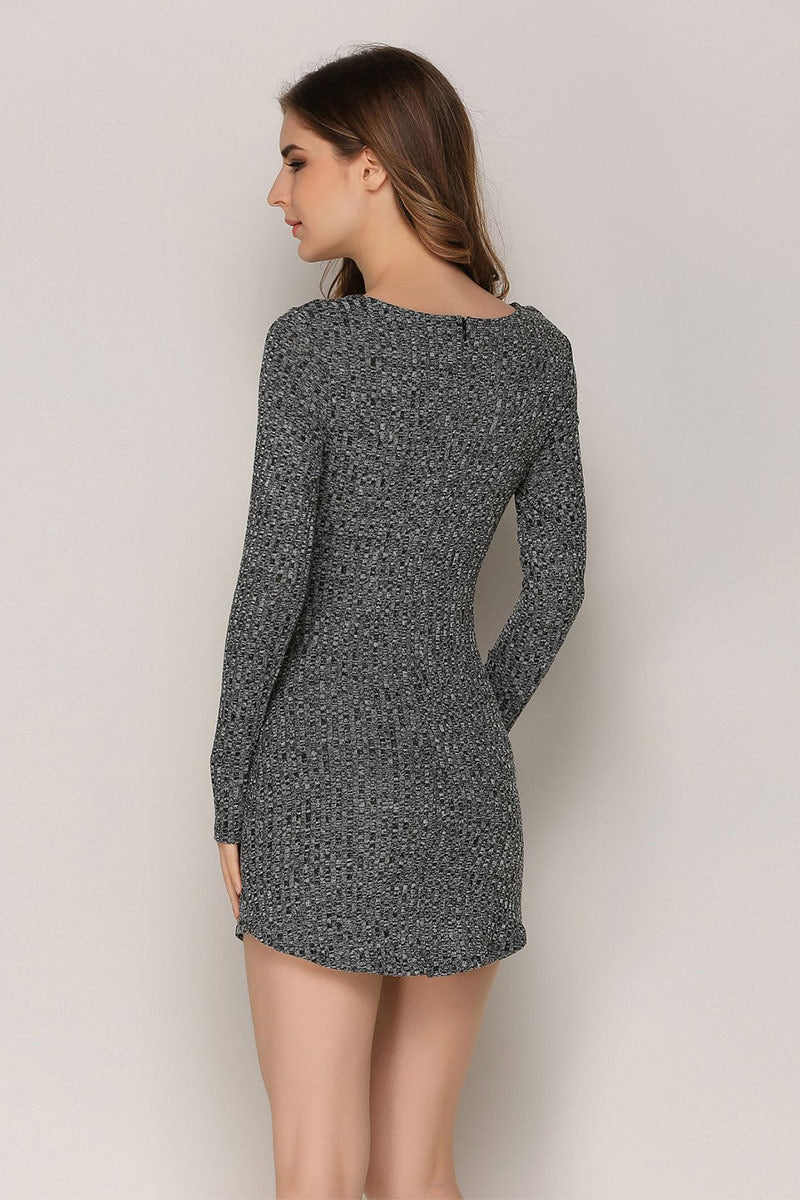 Gray Crisscross Cut Out Knit Bodycon Dress