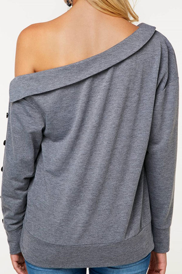 Solid Sloping Shoulder Sweatshirt - Fashionpara