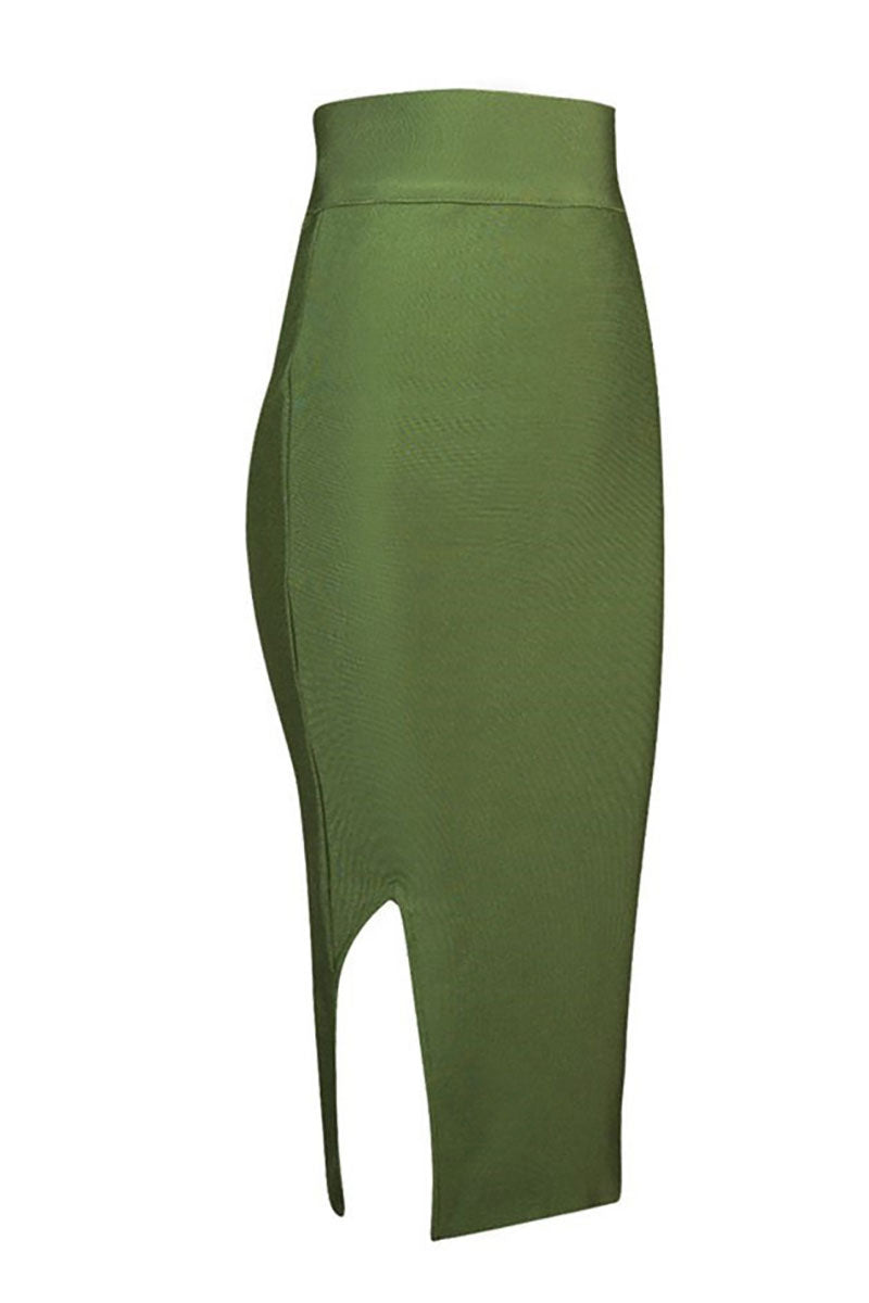 Green Sexy Slit Knee Length Bandage Skirt