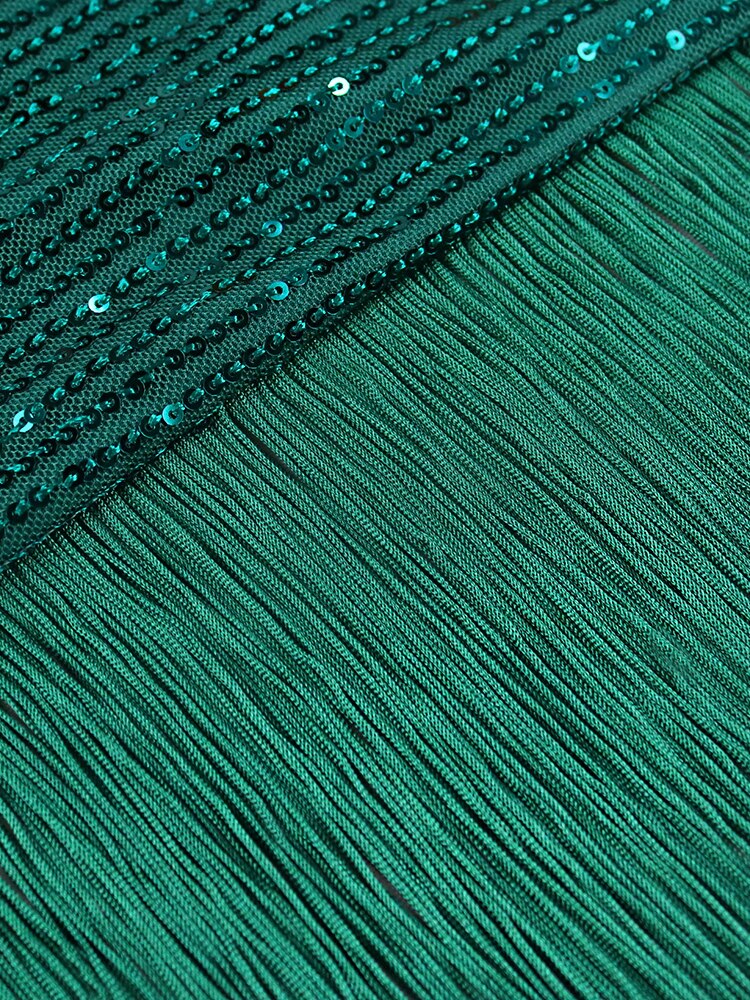 Sequin Sweetheart Short Sleeve Fringe Trim Bodycon Midi Dress - View 4