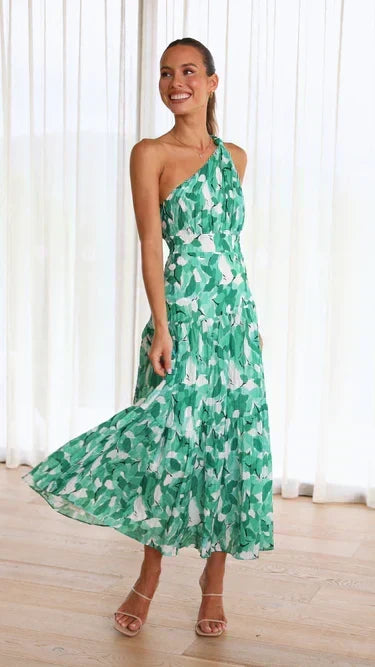 Floral One Shoulder Satin Midi Dress 6
