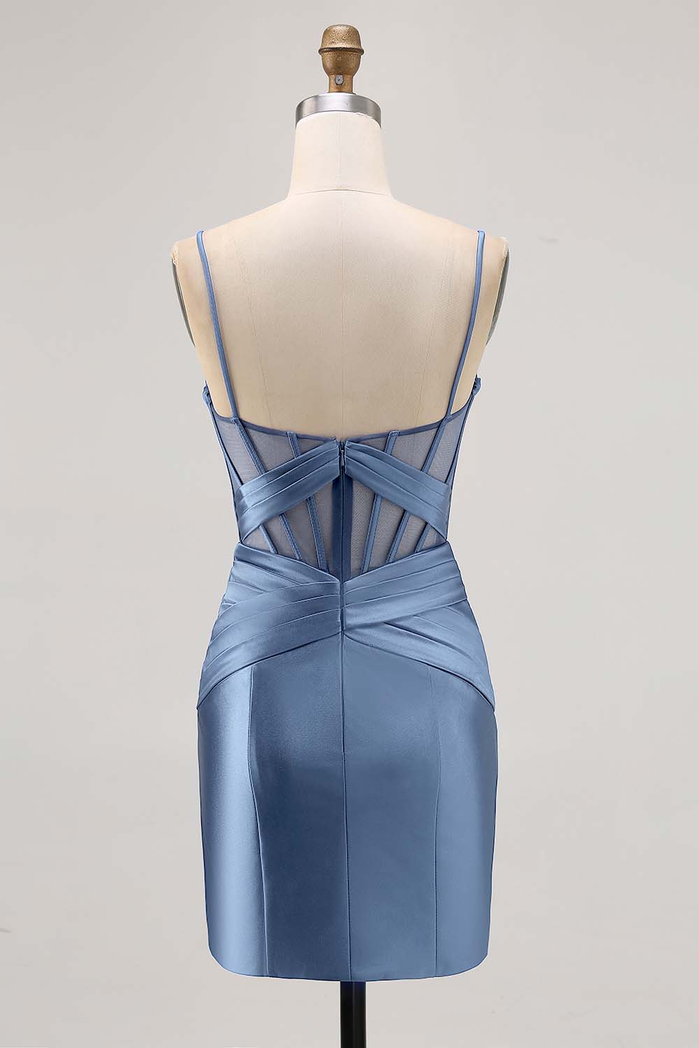 Royal Blue Satin Tight Ruched Corset Short Homecoming Dress with Slit