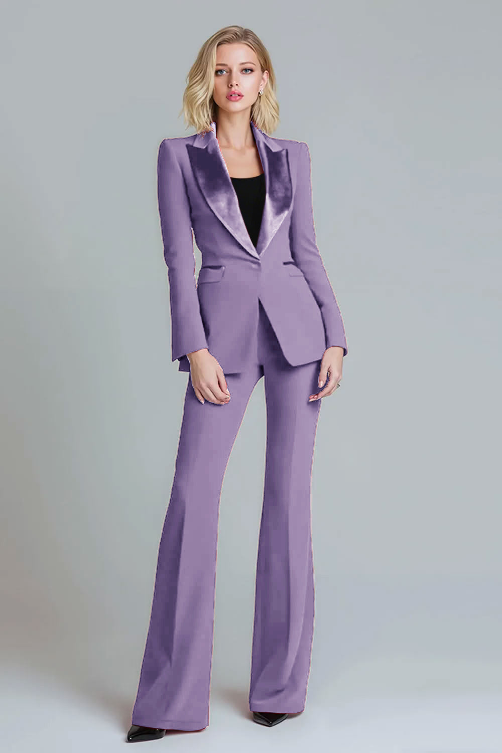 Red 2 Piece Peak Lapel Women Prom Suits with Sleeves