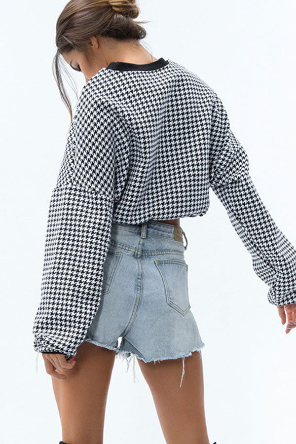 Scoop Grid Crop Sweatshirt - Fashionpara