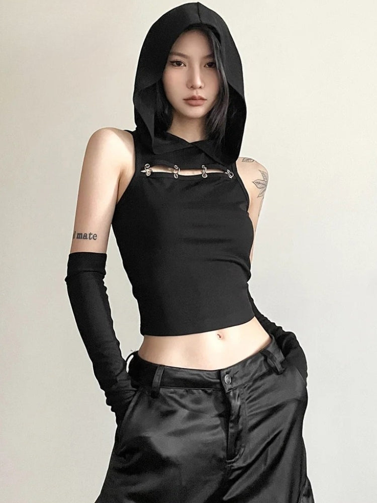 Grunge Cut Out Hooded Top