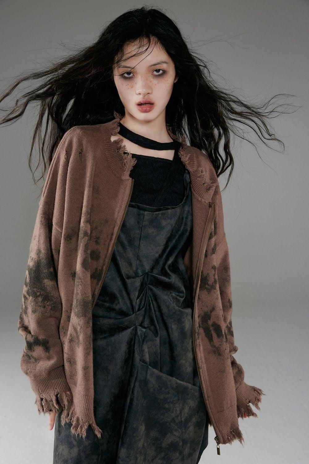 Grunge Extra Distressed Zip-Up Cardigan 2