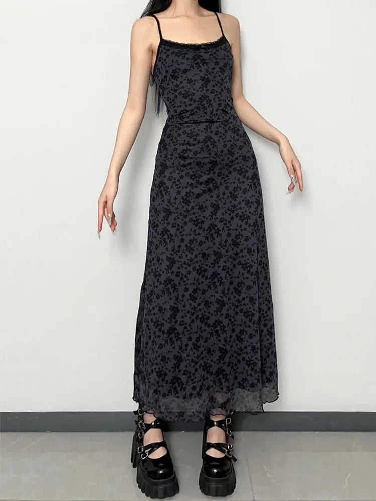 Floral Lace-Trim Spaghetti-Strap Slip Maxi Dress 3