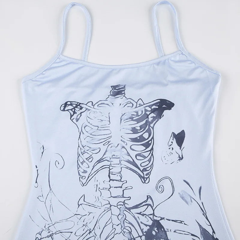 Skeleton Print Square Neck Sleeveless Mermaid Maxi Dress 5