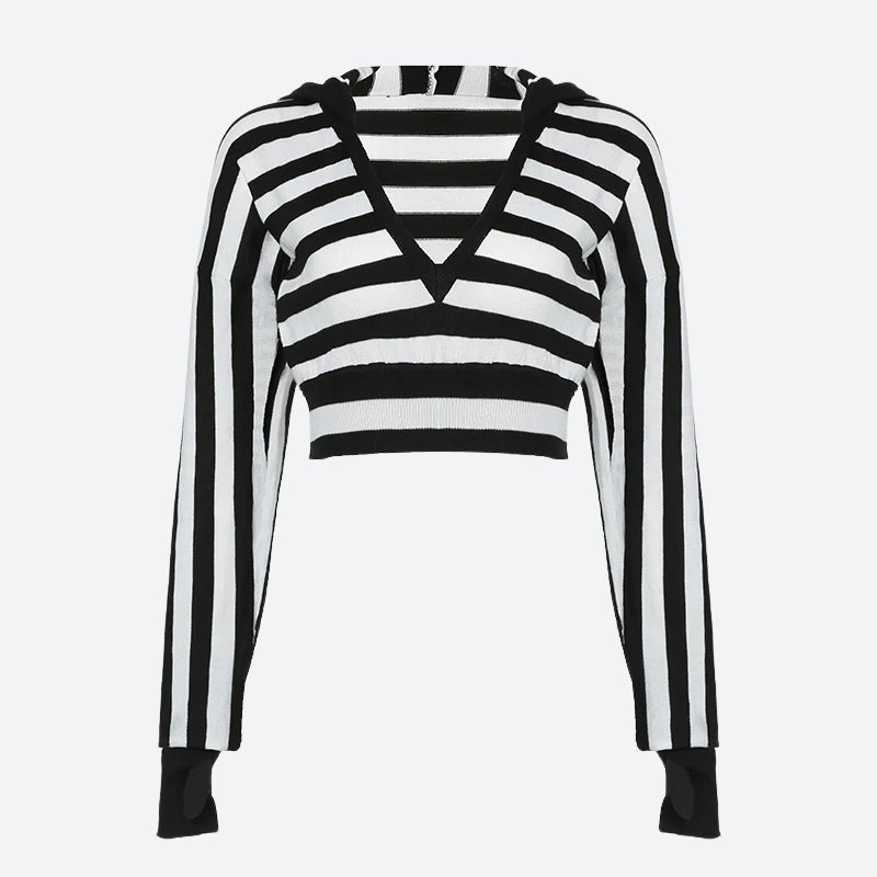 Grunge Striped Hooded Crop Top
