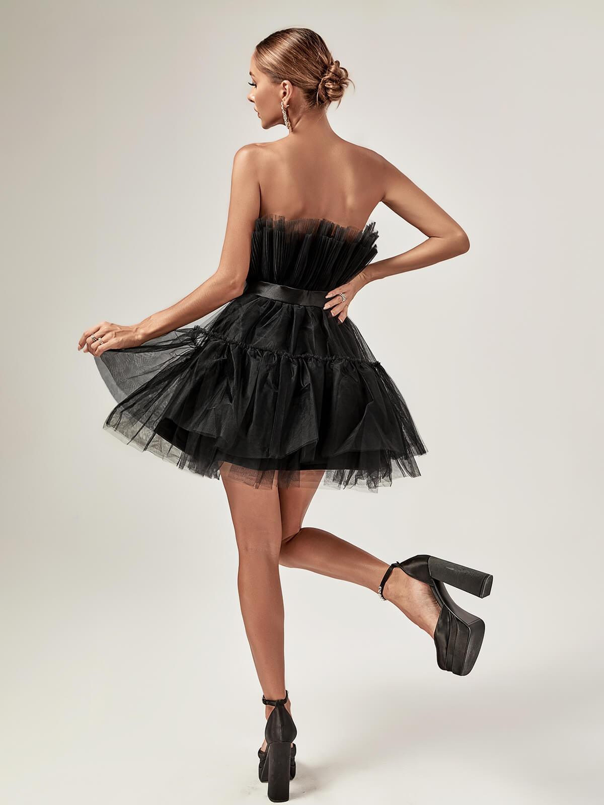 Guinevere Strapless Mesh Mini Dress In Black