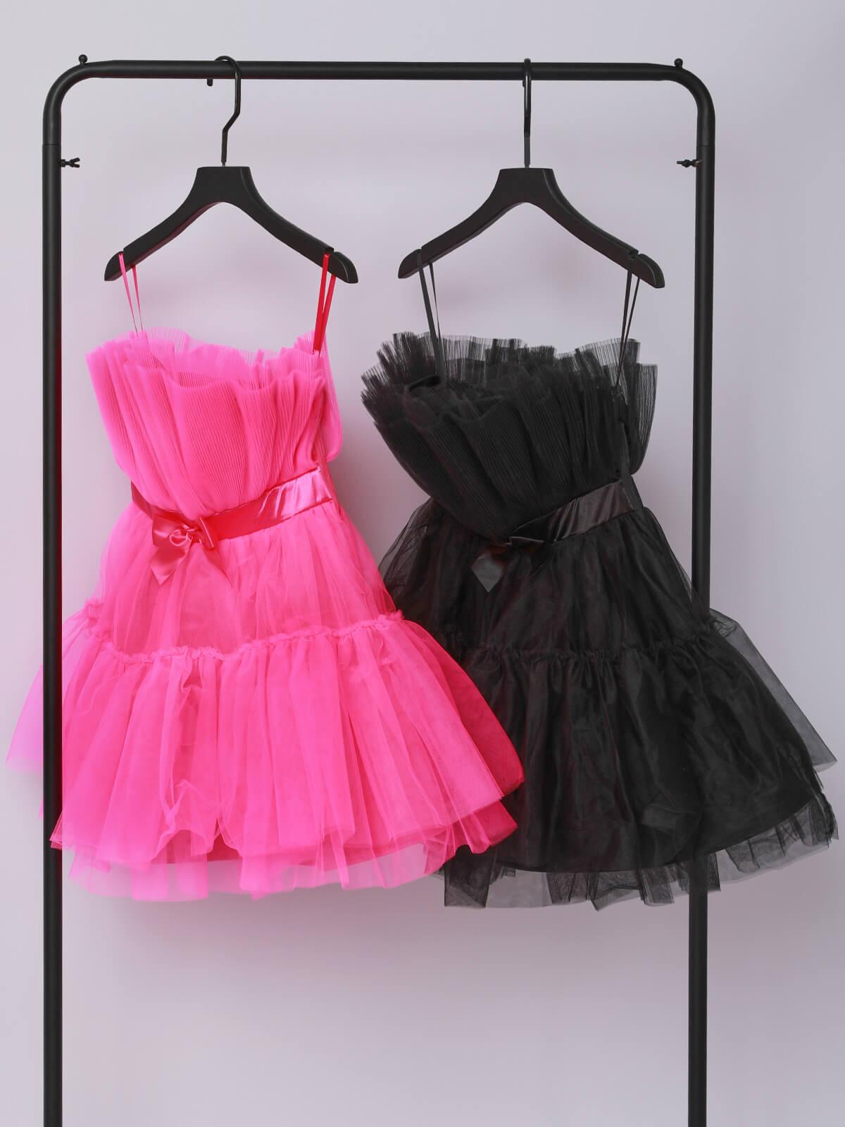 Guinevere Strapless Mesh Mini Dress In Hot Pink - View 6
