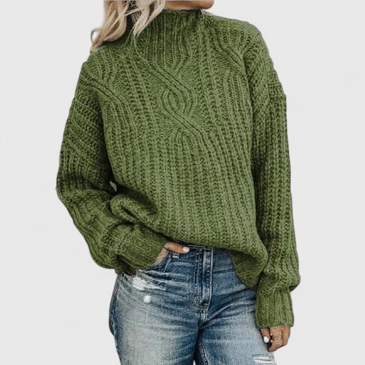 Mock Neck Cable Knit Oversized Sweater
