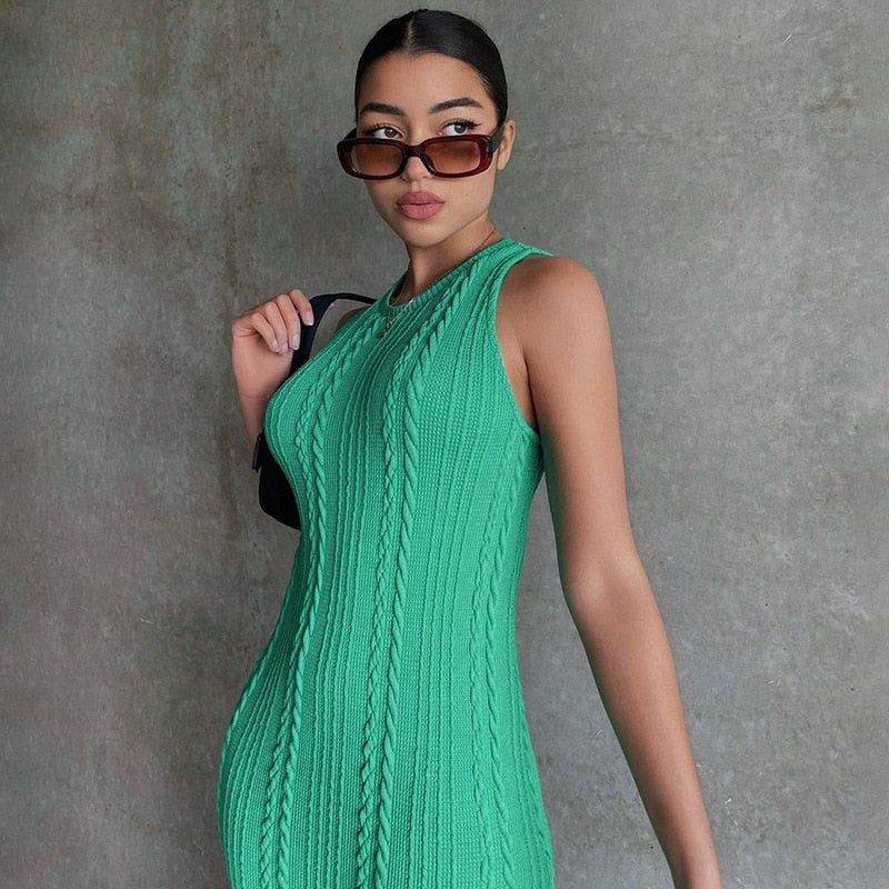 Cable Knit Crew Neck Sleeveless Bodycon Midi Dress 3
