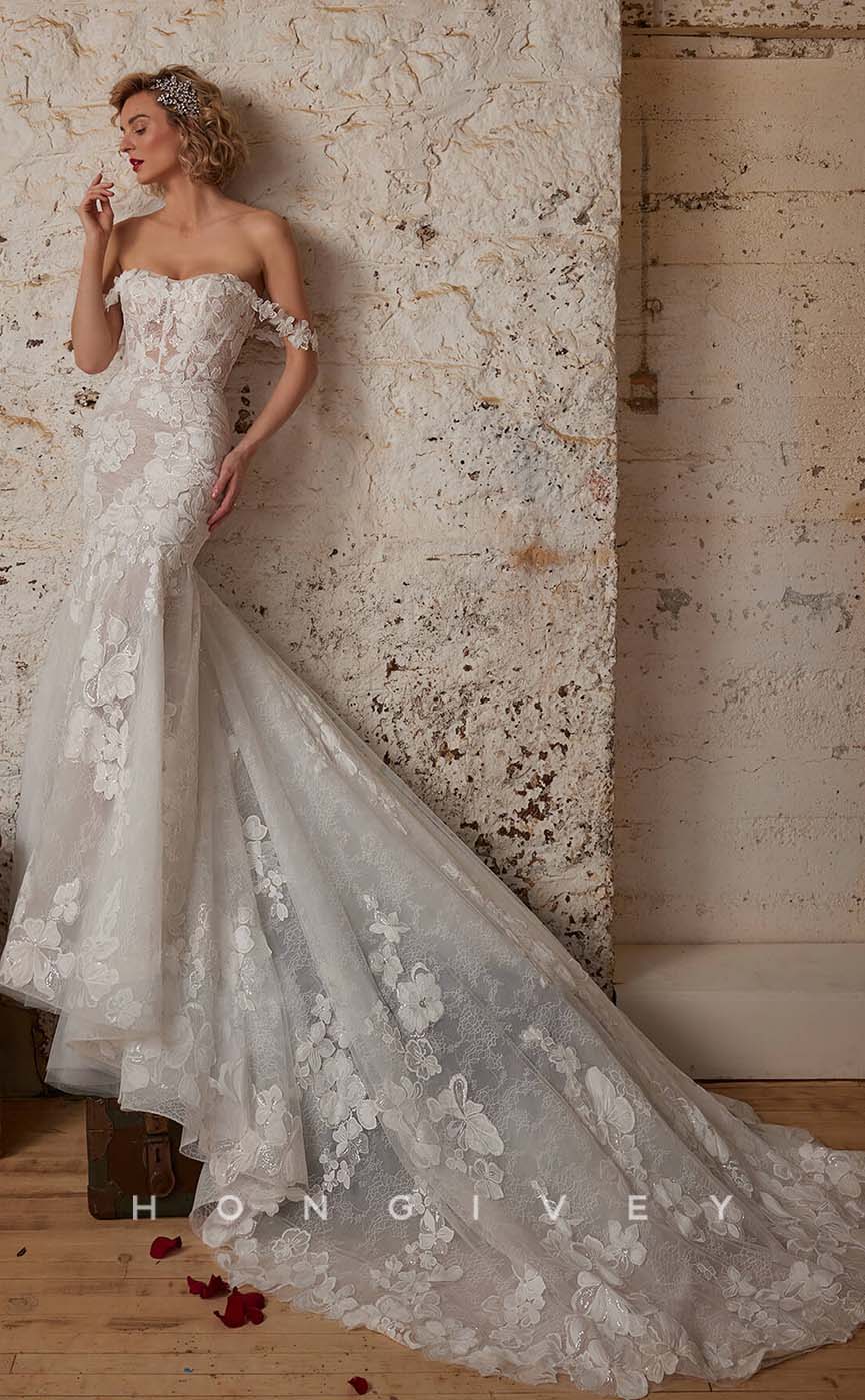 H1005 - Classic Illusion Lace Appliques Trumpet/Mermaid Long Boho/Beach Wedding Dress - Fashionpara