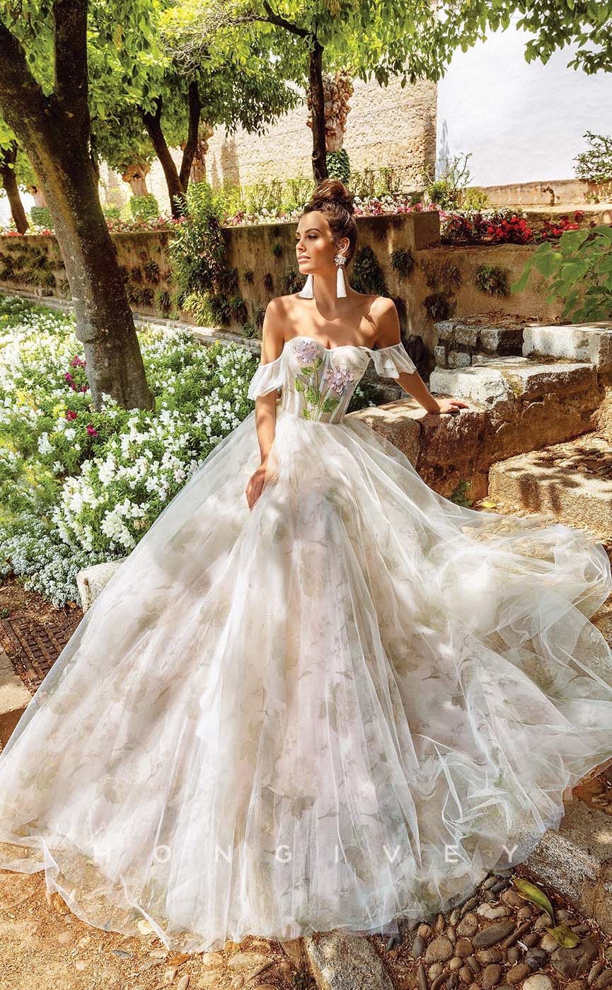 H1014 - Sexy/Ornate A-Line Off-Shoulder Appliques Long Wedding Dress - Fashionpara