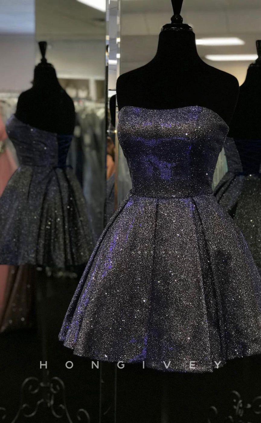 H1608 - Sparkly Fully Sequined  Lace-Up Back Bra A-line  Homecoming Party Dress - Fashionpara