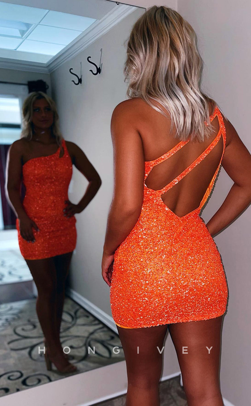 H1611 - Sparkly Asymmtrical Fully Sequined Sleeveless Cutout Multicolour Homecoming Dress - Fashionpara