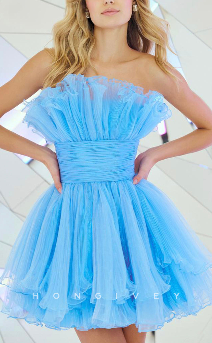 H1634 - Sweet Ruffled Waistband Puffy Short Homecoming Party Graduation Dress - Fashionpara