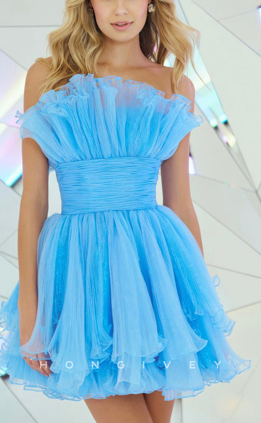 H1634 - Sweet Ruffled Waistband Puffy Short Homecoming Party Graduation Dress - Fashionpara