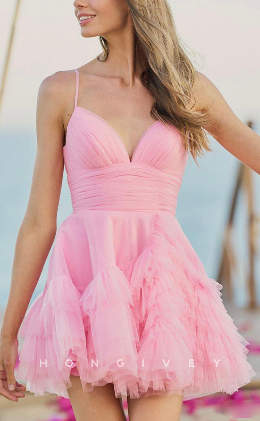 H1643 - Sweet V-Neck Open Back Cake Short Homecoming Party Graduation Dress - Fashionpara
