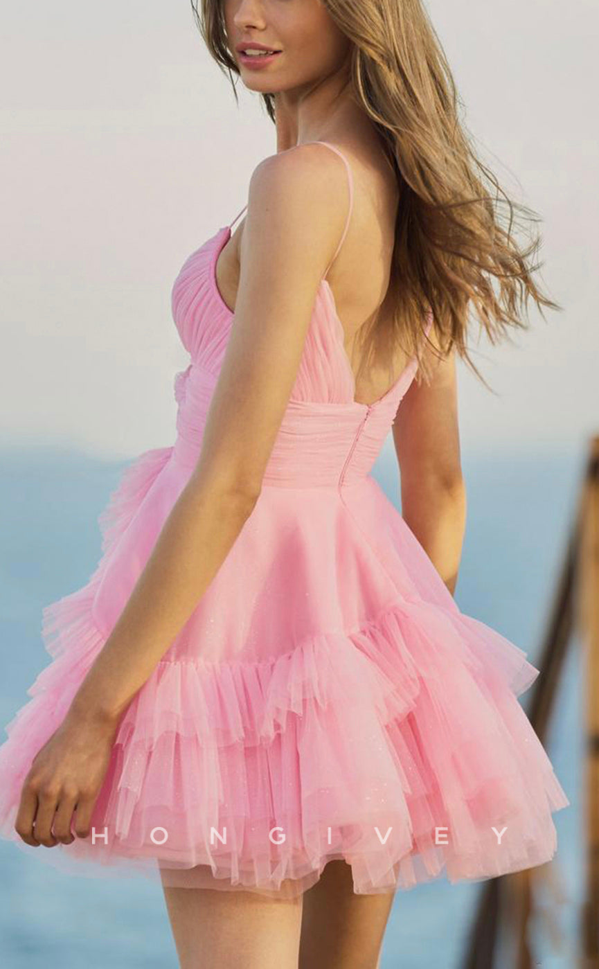 H1643 - Sweet V-Neck Open Back Cake Short Homecoming Party Graduation Dress - Fashionpara