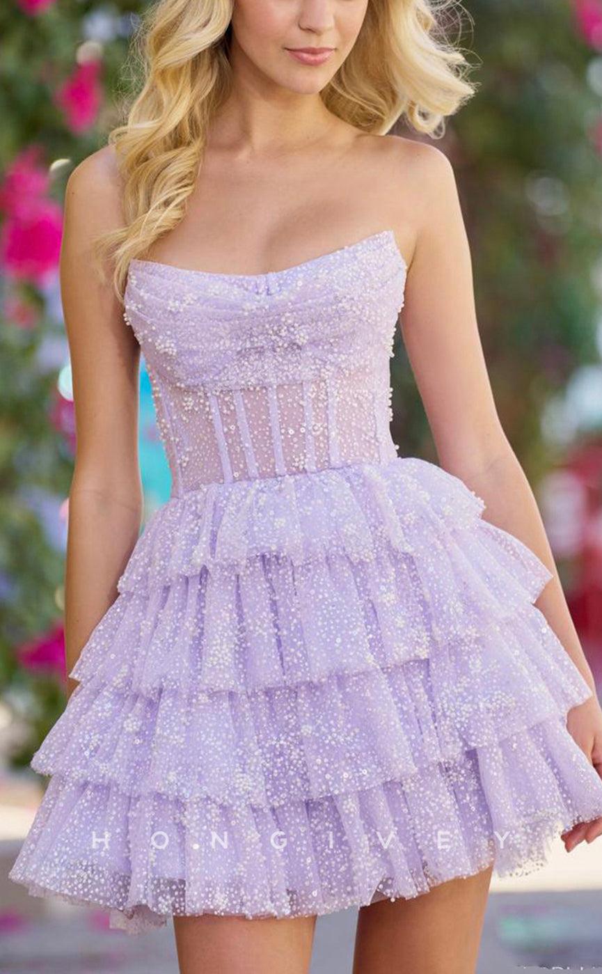 H1644 - Sweet Illusion Fully Beaded Cake Short Homecoming Party Graduation Dress - Fashionpara