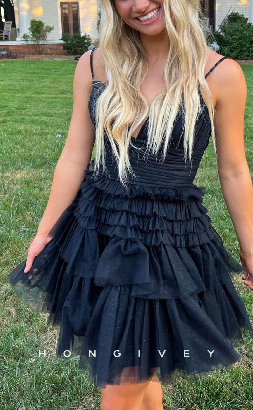 H1656 - Sparkly V-Neck Cake Short Party Graduation Homecoming Dress - Fashionpara