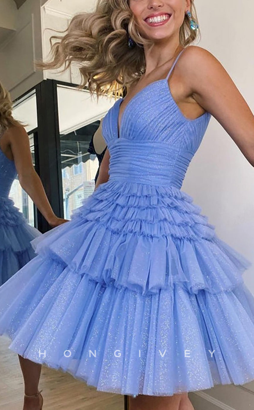H1656 - Sparkly V-Neck Cake Short Party Graduation Homecoming Dress - Fashionpara