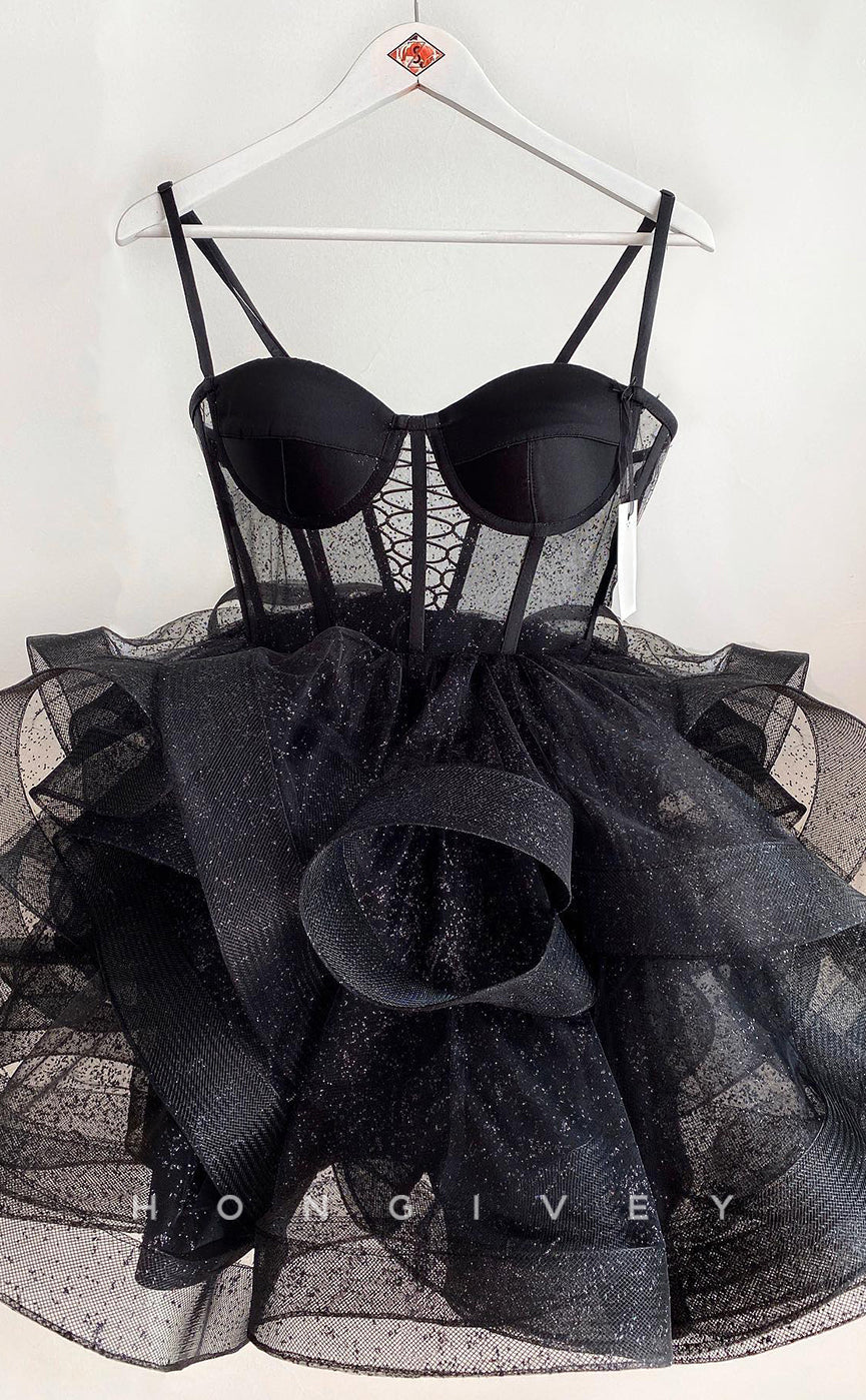 H1688 - Cute Sparkly Lace Illusion Cake Short Graduation Party Homecoming Dress - Fashionpara