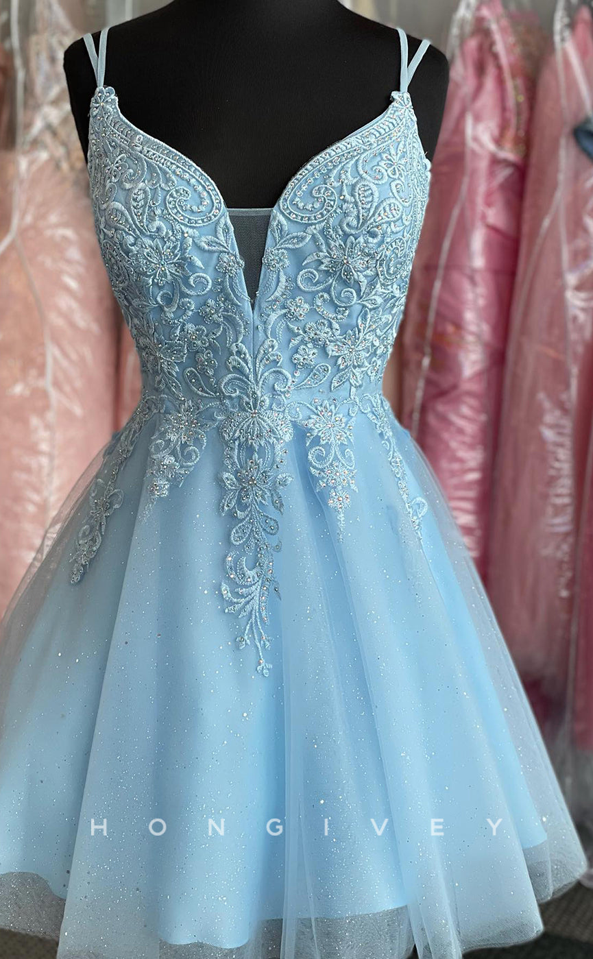 H1690 - Glitter Floral Embroidered Appliqued Short Graduation Homecoming Party Dress - Fashionpara