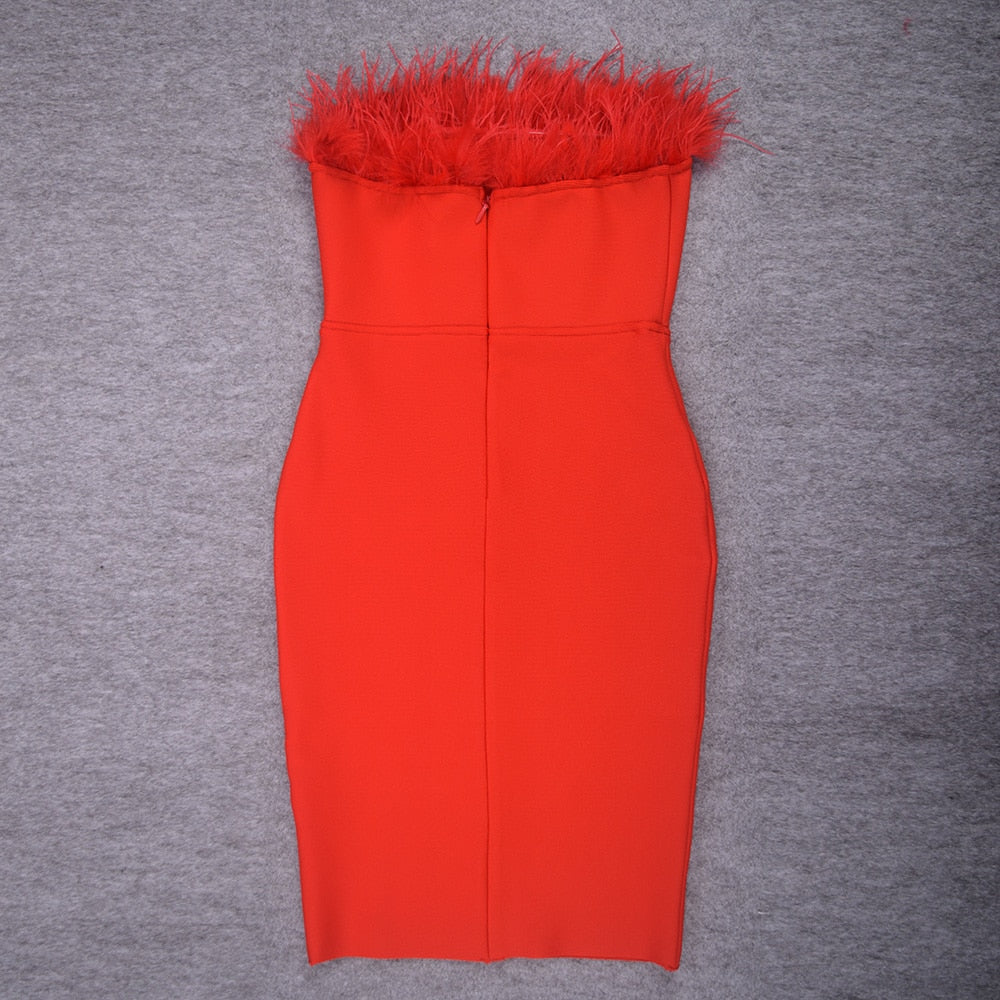 Bodycon Red High Feathers Club Dresses 11