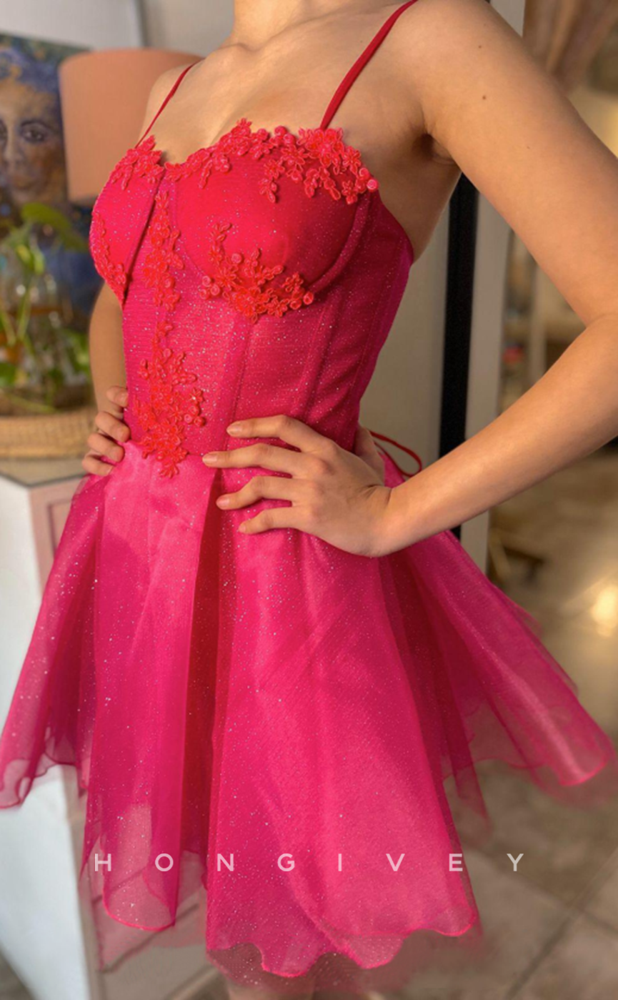 H1704 - Sparkly Lace Applique Short  Homecoming Graduation Party Dress - Fashionpara