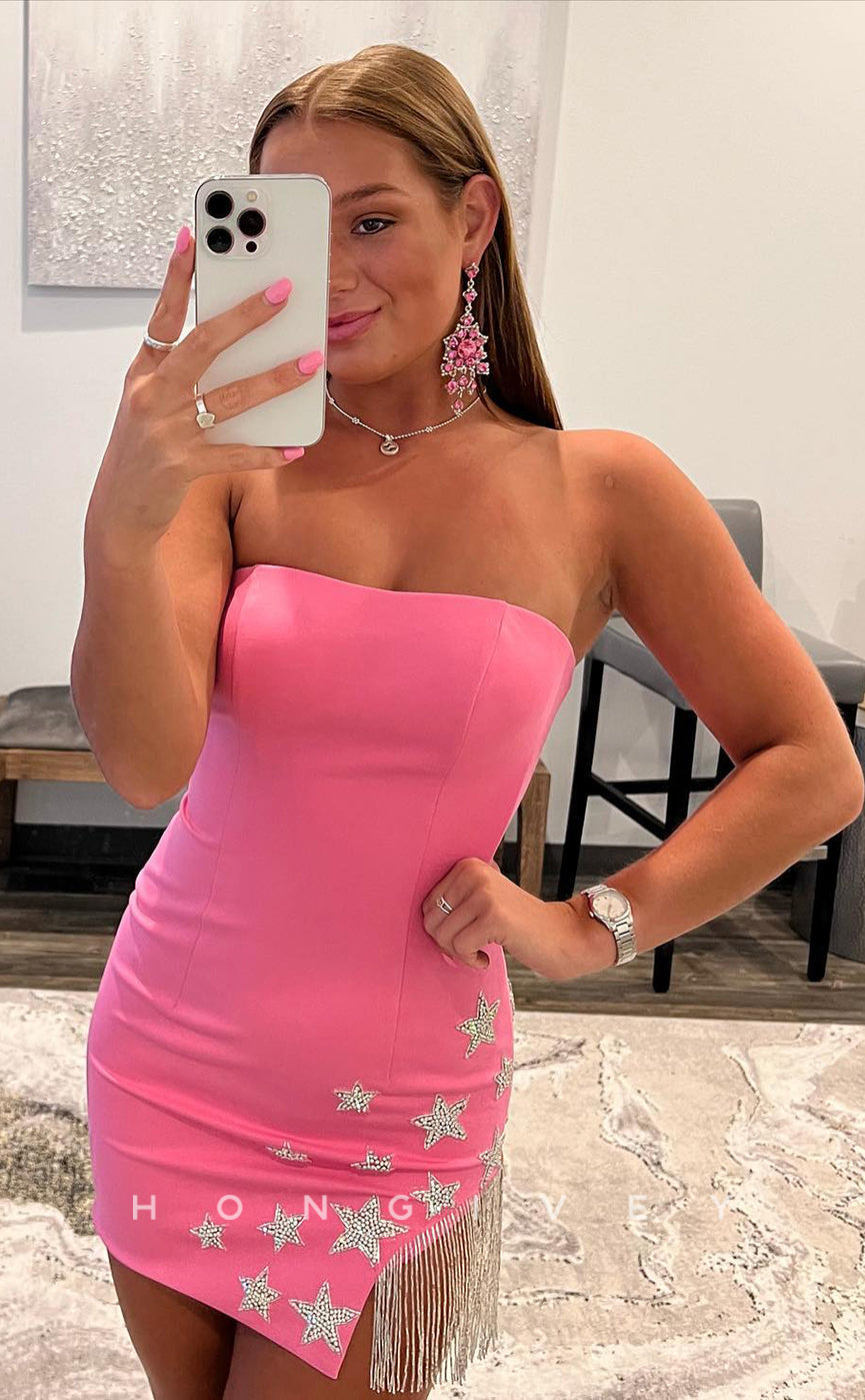 H1709 - Cute Rhinestone Embellished Strapless Lace-Up Back Short Graduation Homecoming Party Dress - Fashionpara