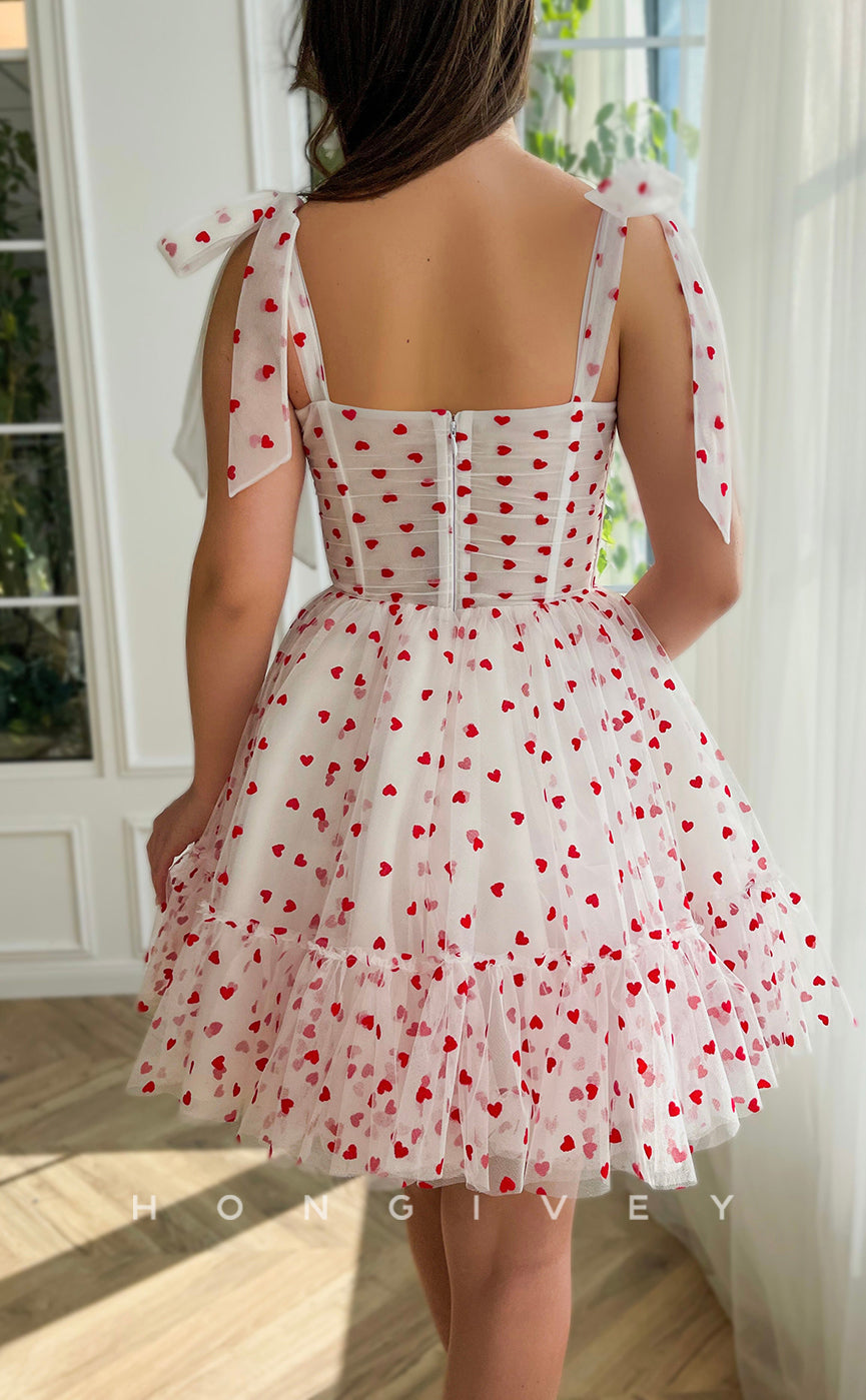 H1716 - Sweet Illusion Fully Love Print With Bow Detail Short Cake Graduation Party Homecoming Dress - Fashionpara